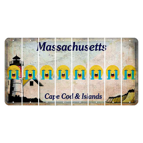 Massachusetts Cape Cod Cut License Plate Strips (Set of 8) Emoji - Crying