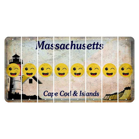 Massachusetts Cape Cod Cut License Plate Strips (Set of 8) Emoji - Winking