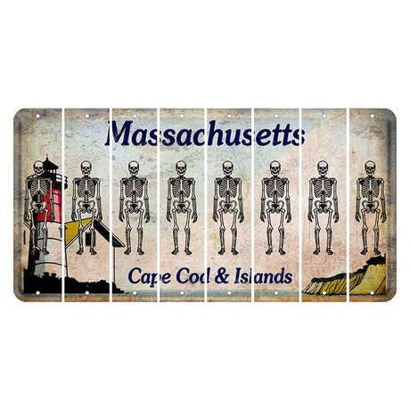 Massachusetts Cape Cod Cut License Plate Strips (Set of 8) Skeleton