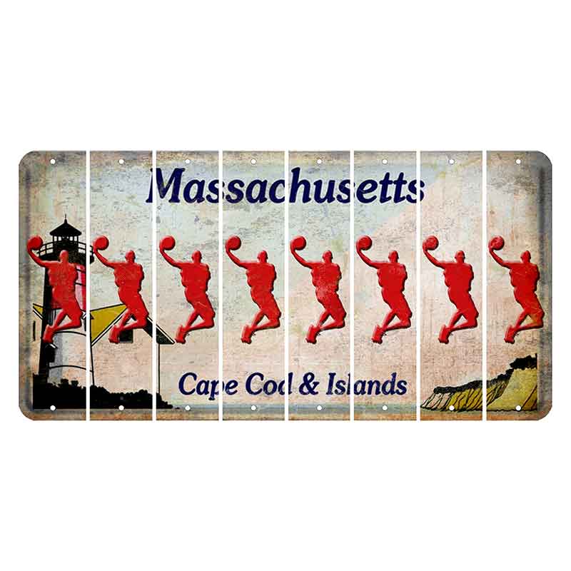 Massachusetts Cape Cod Cut License Plate Strips (Set of 8) Basketball Player