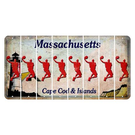 Massachusetts Cape Cod Cut License Plate Strips (Set of 8) Basketball Player