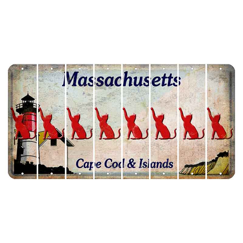 Massachusetts Cape Cod Cut License Plate Strips (Set of 8) Cat