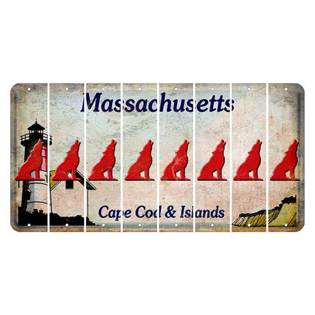 Massachusetts Cape Cod Cut License Plate Strips (Set of 8) Howling Wolf