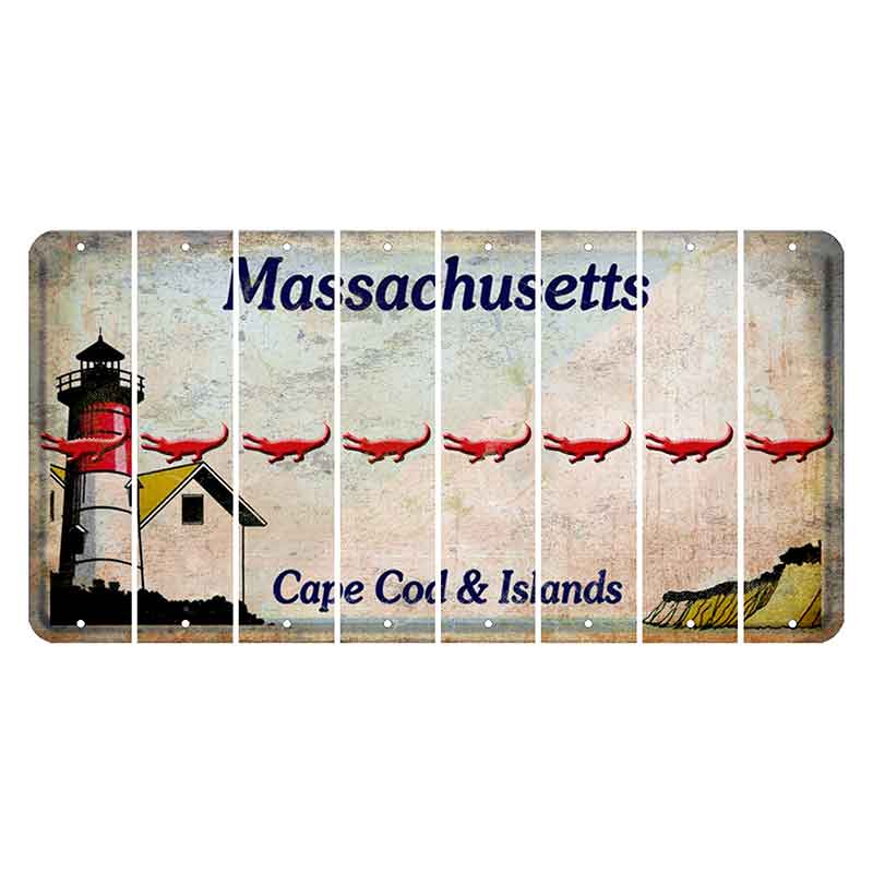 Massachusetts Cape Cod Cut License Plate Strips (Set of 8) Alligator