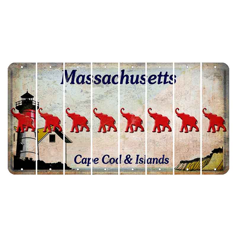 Massachusetts Cape Cod Cut License Plate Strips (Set of 8) Elephant