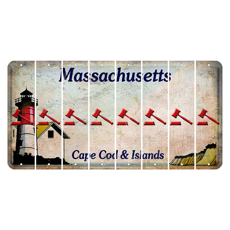 Massachusetts Cape Cod Cut License Plate Strips (Set of 8) Gavel