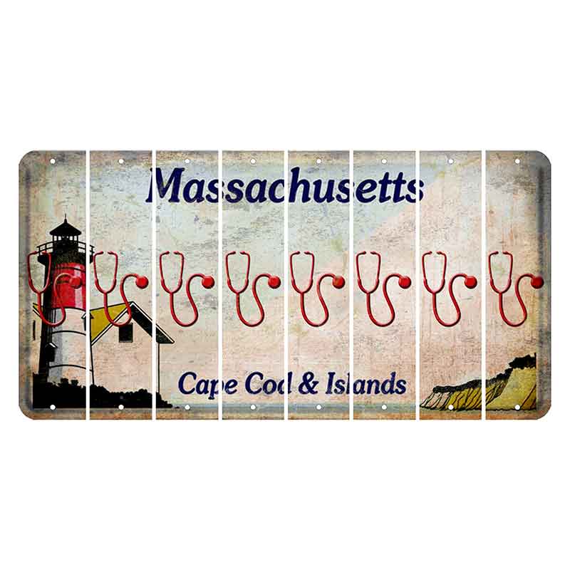 Massachusetts Cape Cod Cut License Plate Strips (Set of 8) Stethoscope