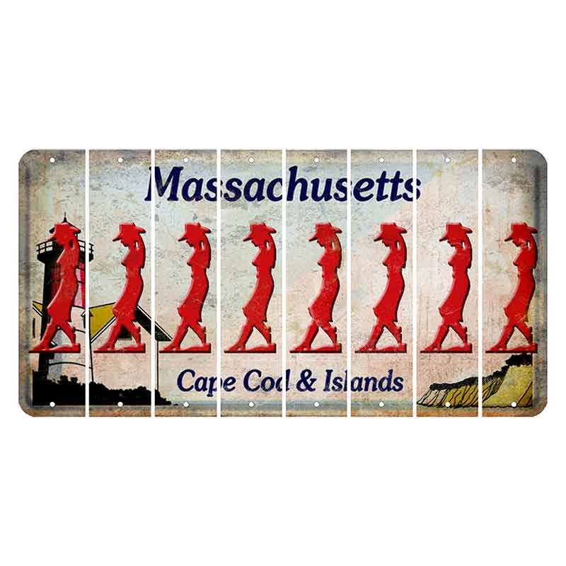 Massachusetts Cape Cod Cut License Plate Strips (Set of 8) Cowgirl - Leaning