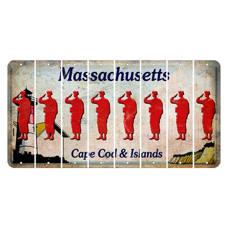 Massachusetts Cape Cod Cut License Plate Strips (Set of 8) Soldier - Saluting