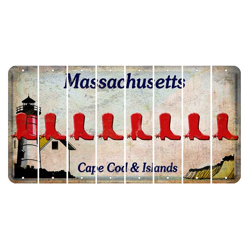 Massachusetts Cape Cod Cut License Plate Strips (Set of 8) Cowboy Boot