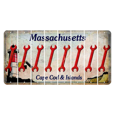 Massachusetts Cape Cod Cut License Plate Strips (Set of 8) Wrench