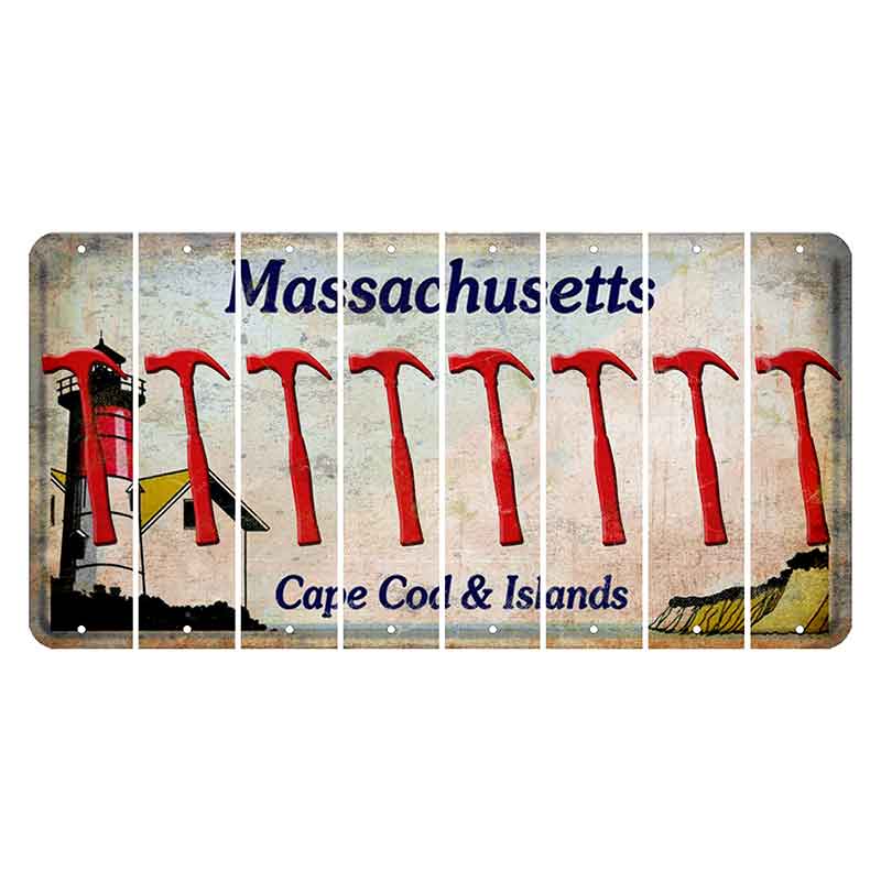 Massachusetts Cape Cod Cut License Plate Strips (Set of 8) Hammer