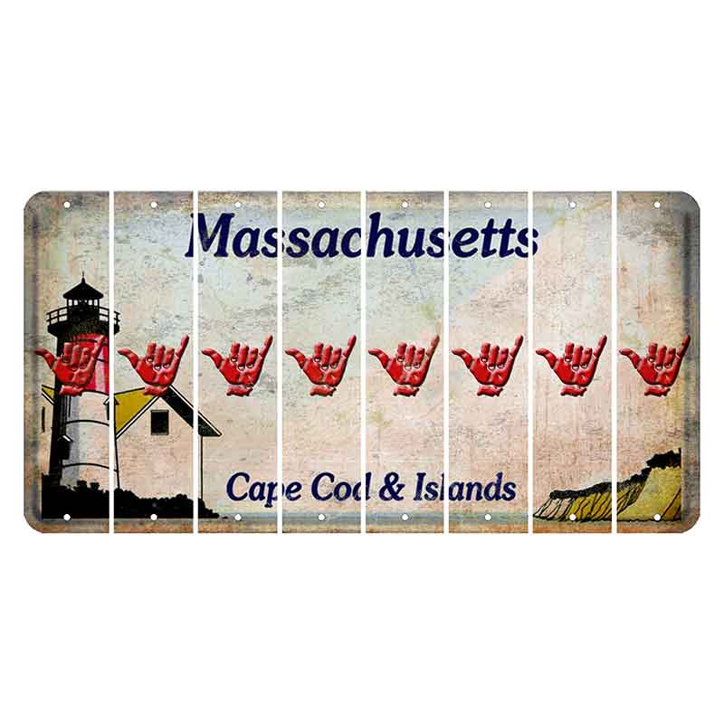 Massachusetts Cape Cod Cut License Plate Strips (Set of 8) Hang Loose