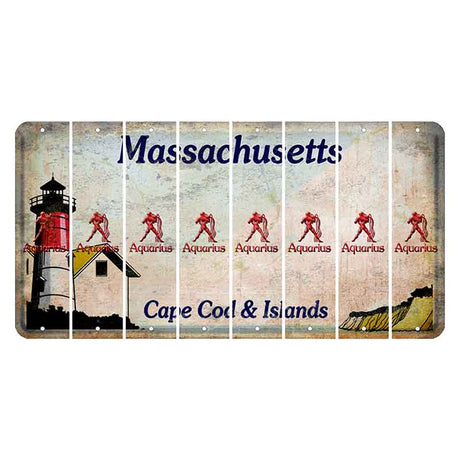 Massachusetts Cape Cod Cut License Plate Strips (Set of 8) Zodiac Sign - Aquarius