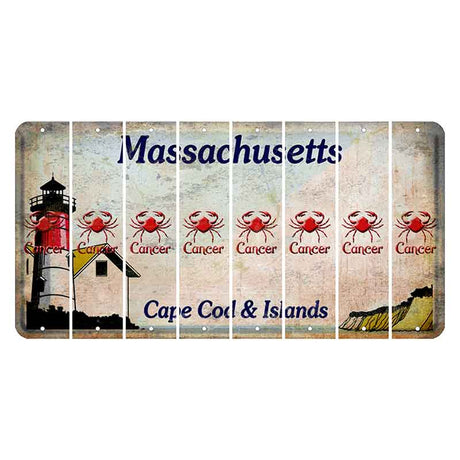 Massachusetts Cape Cod Cut License Plate Strips (Set of 8) Zodiac Sign - Cancer