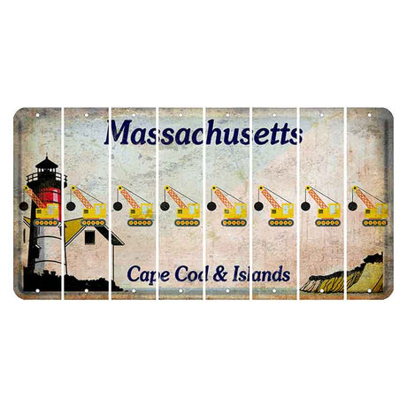 Massachusetts Cape Cod Cut License Plate Strips (Set of 8) Wrecking Ball Crane