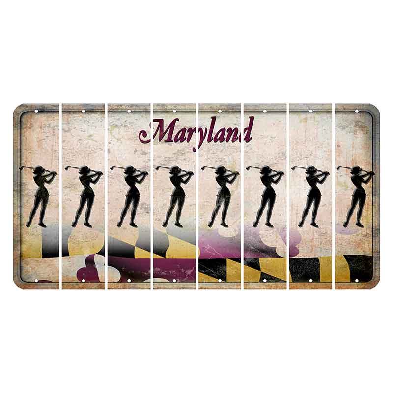 Maryland Flag Cut License Plate Strips (Set of 8) Female Golfer