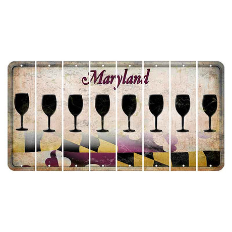 Maryland Flag Cut License Plate Strips (Set of 8) Wine Glass