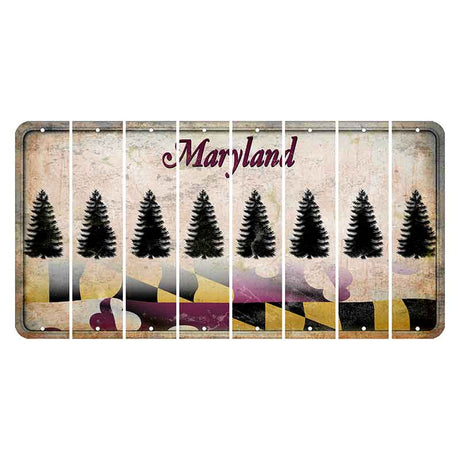 Maryland Flag Cut License Plate Strips (Set of 8) Pine Tree