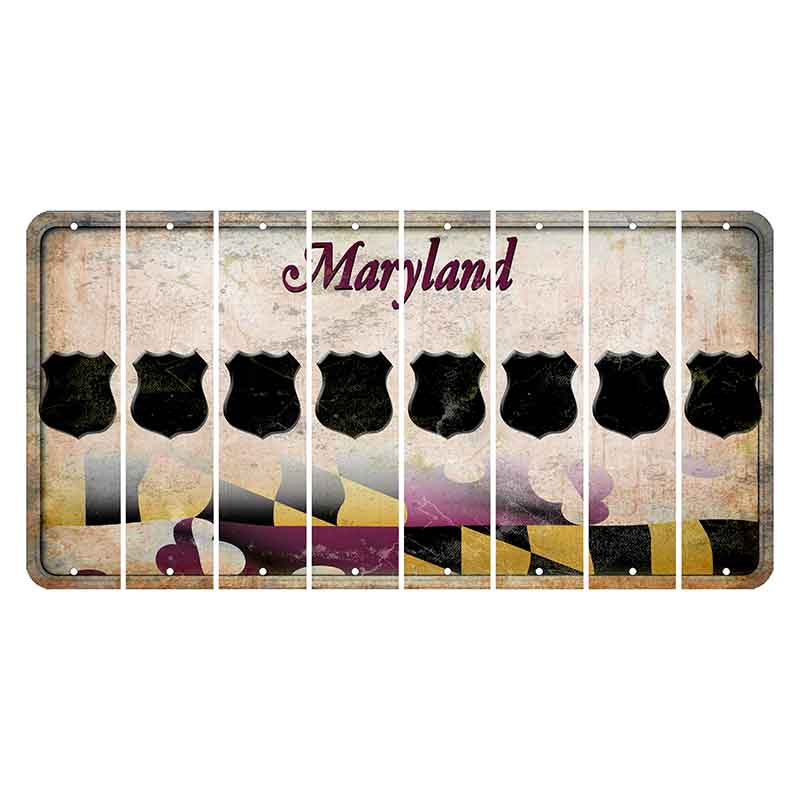 Maryland Flag Cut License Plate Strips (Set of 8) Police Badge