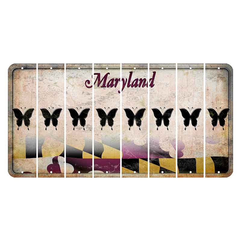 Maryland Flag Cut License Plate Strips (Set of 8) Butterfly