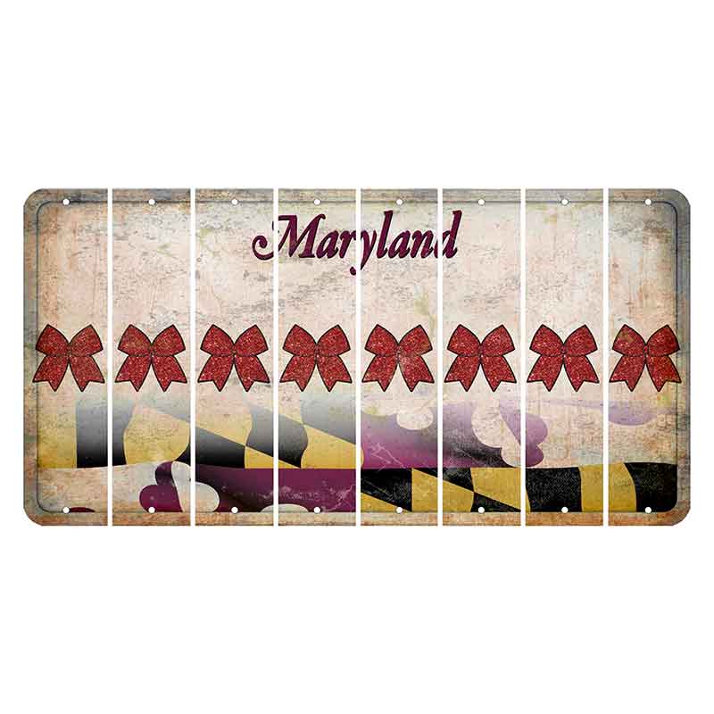 Maryland Flag Cut License Plate Strips (Set of 8) Cheer Bow