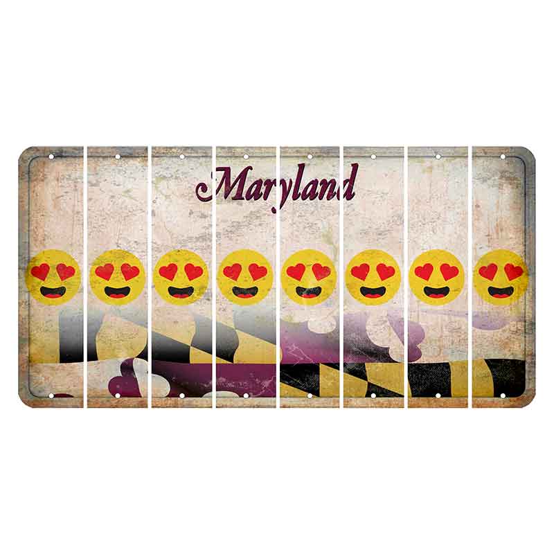 Maryland Flag Cut License Plate Strips (Set of 8) Emoji - Heart Eyes