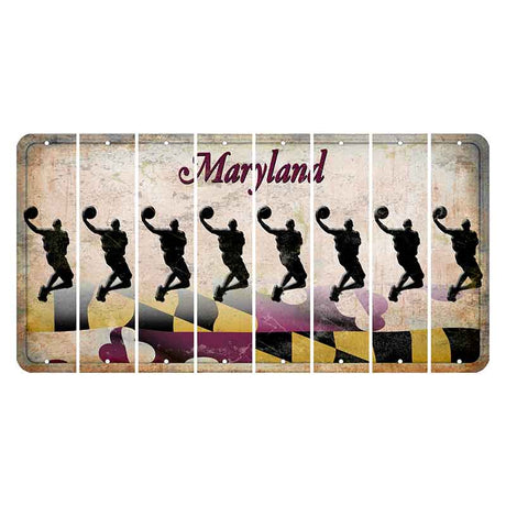 Maryland Flag Cut License Plate Strips (Set of 8) Basketball Player