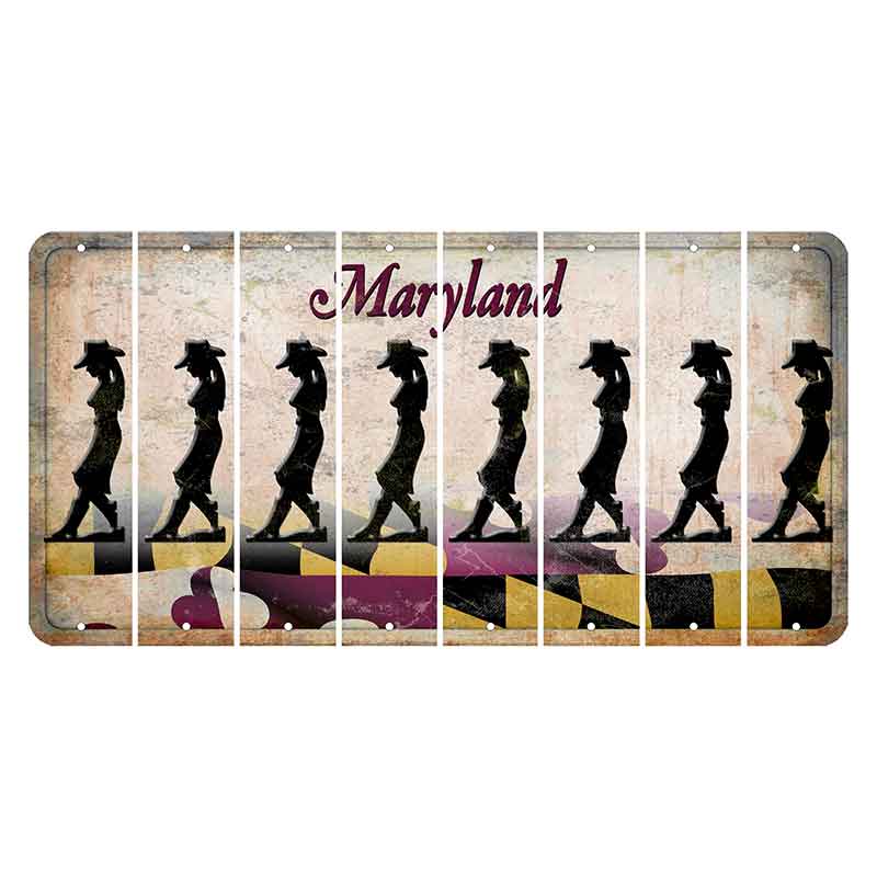 Maryland Flag Cut License Plate Strips (Set of 8) Cowgirl - Leaning