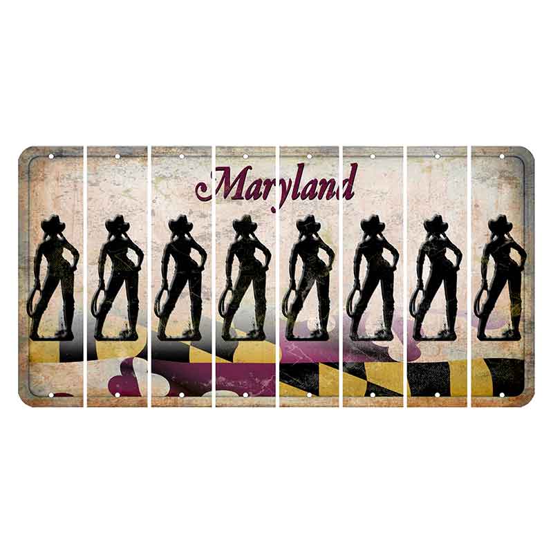 Maryland Flag Cut License Plate Strips (Set of 8) Cowgirl