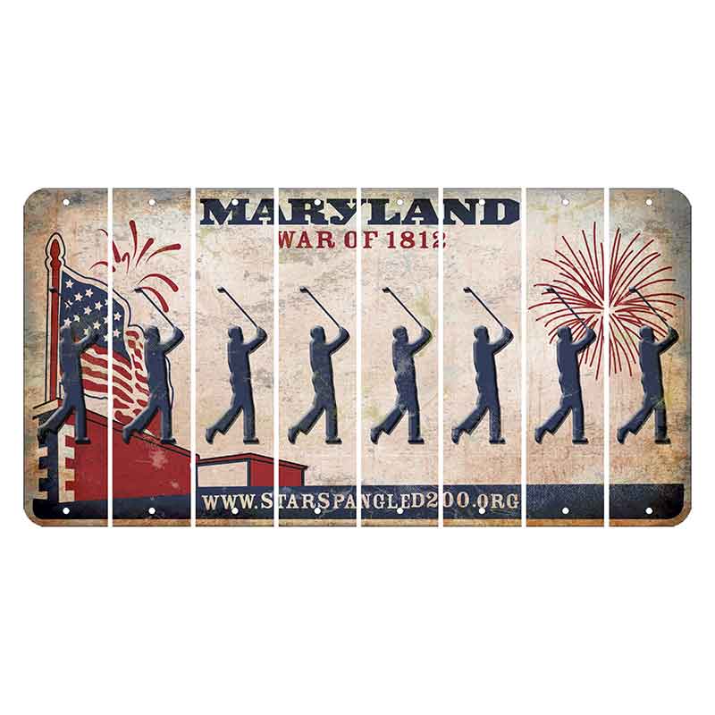 Maryland War of 1812 Cut License Plate Strips (Set of 8) Male Golfer