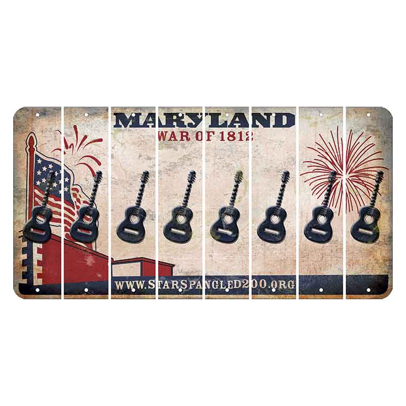 Maryland War of 1812 Cut License Plate Strips (Set of 8) Guitar