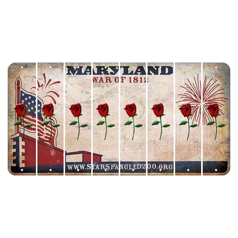 Maryland War of 1812 Cut License Plate Strips (Set of 8) Red Rose