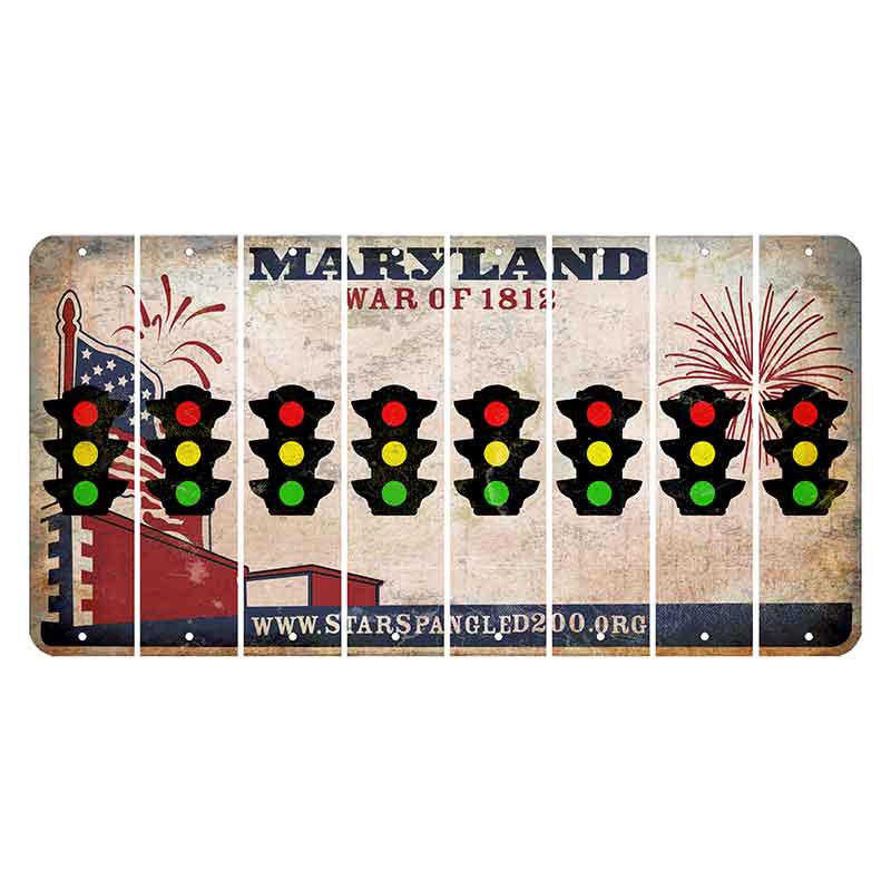 Maryland War of 1812 Cut License Plate Strips (Set of 8) Traffic Light