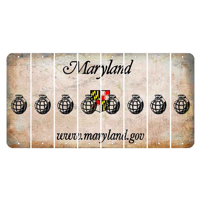 Maryland Shield Cut License Plate Strips (Set of 8) Grenade