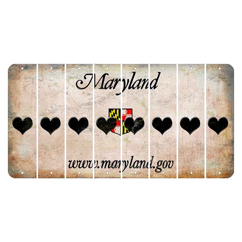 Maryland Shield Cut License Plate Strips (Set of 8) Heart