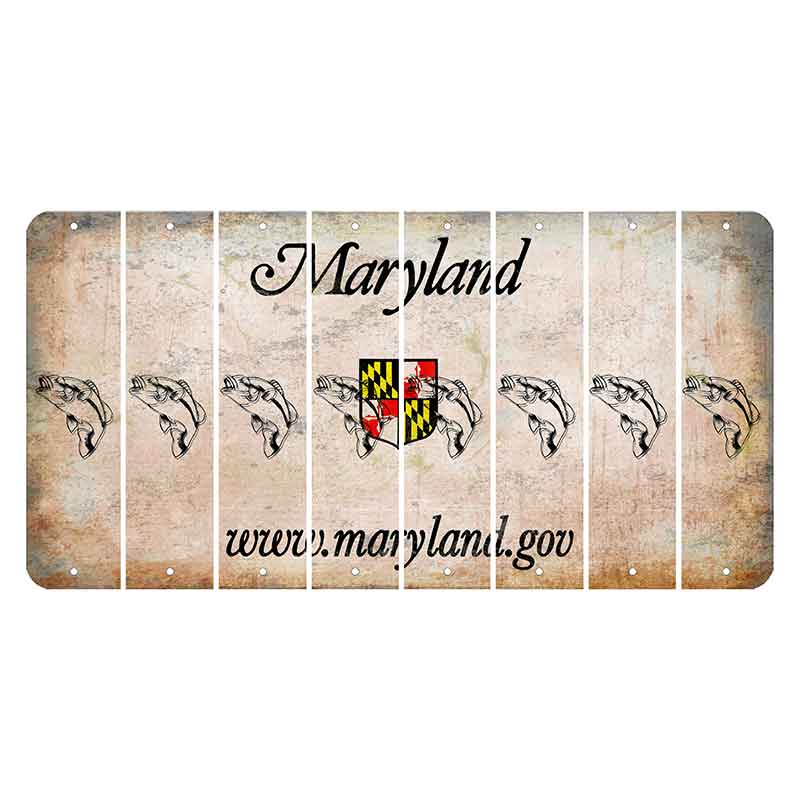 Maryland Shield Cut License Plate Strips (Set of 8) Fish