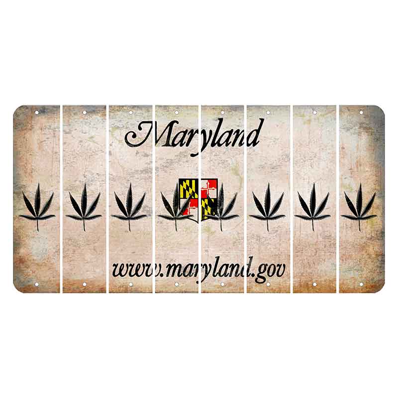 Maryland Shield Cut License Plate Strips (Set of 8) Pot Leaf