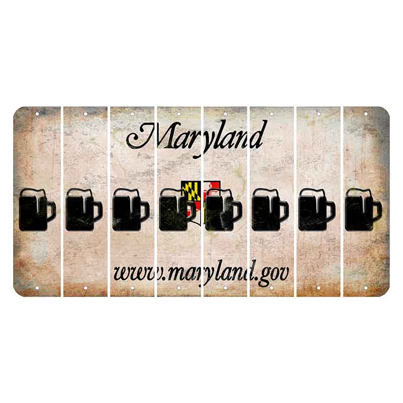 Maryland Shield Cut License Plate Strips (Set of 8) Beer Mug