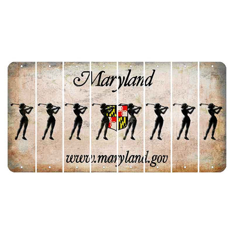 Maryland Shield Cut License Plate Strips (Set of 8) Female Golfer