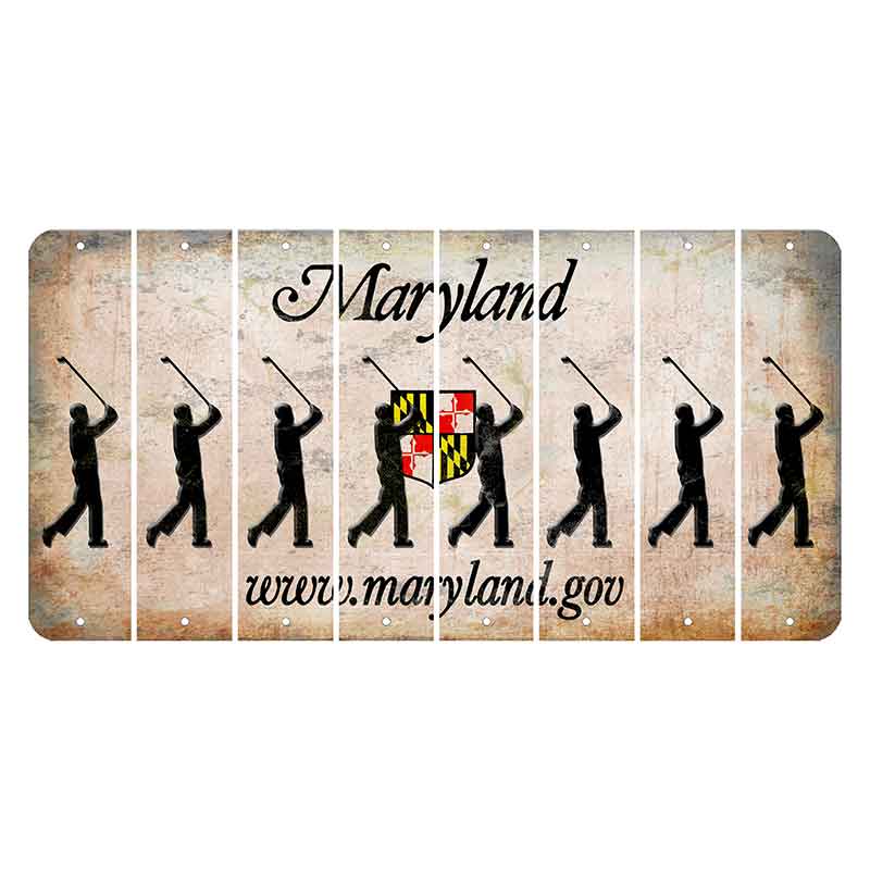 Maryland Shield Cut License Plate Strips (Set of 8) Male Golfer