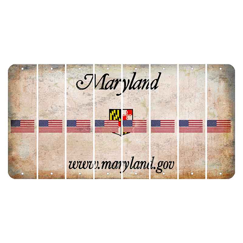 Maryland Shield Cut License Plate Strips (Set of 8) American Flag