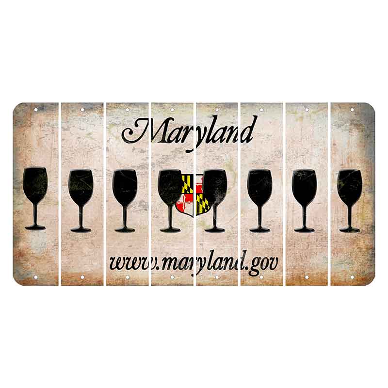 Maryland Shield Cut License Plate Strips (Set of 8) Wine Glass