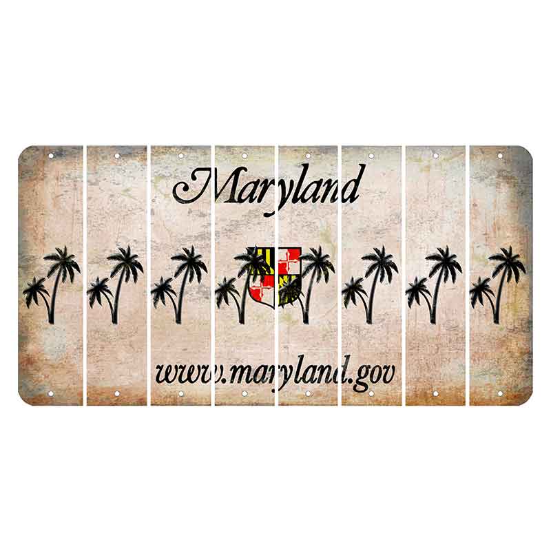 Maryland Shield Cut License Plate Strips (Set of 8) Palm Trees