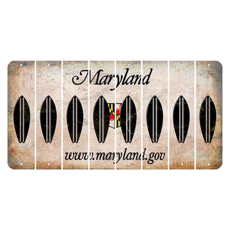 Maryland Shield Cut License Plate Strips (Set of 8) Surfboard