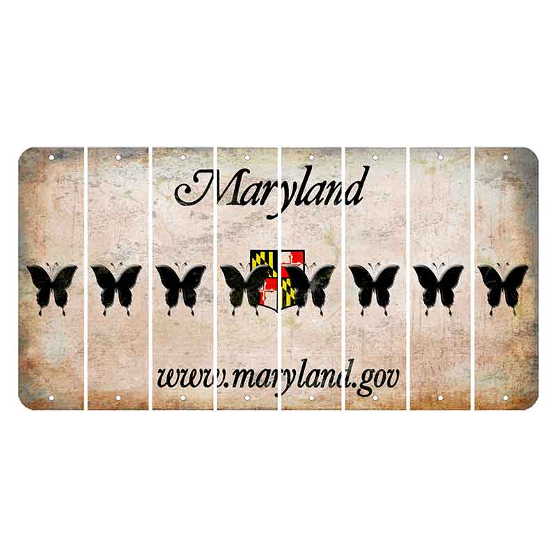 Maryland Shield Cut License Plate Strips (Set of 8) Butterfly