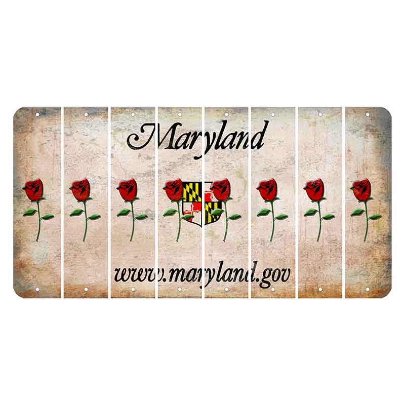 Maryland Shield Cut License Plate Strips (Set of 8) Red Rose