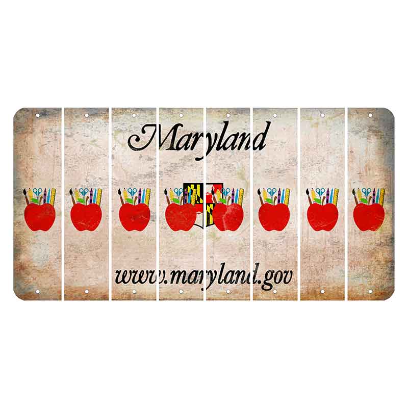 Maryland Shield Cut License Plate Strips (Set of 8) Teacher Apple