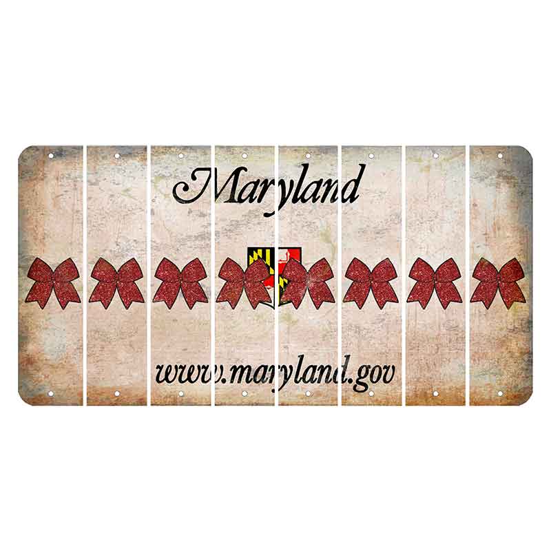 Maryland Shield Cut License Plate Strips (Set of 8) Cheer Bow