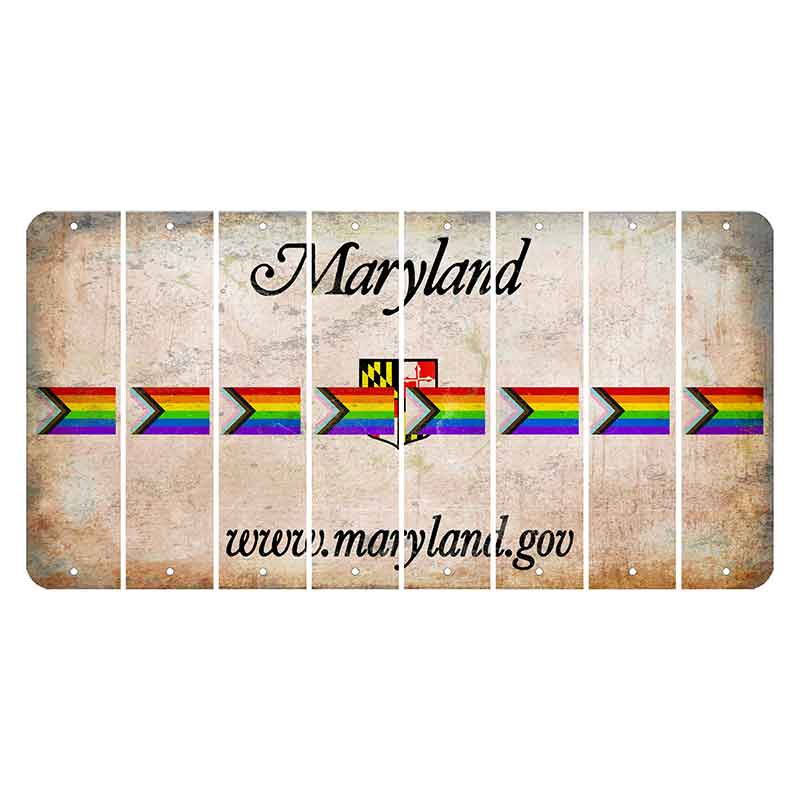 Maryland Shield Cut License Plate Strips (Set of 8) LGBTQ Flag